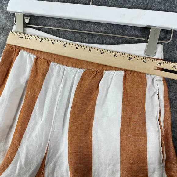 Madewell Pants XXS White Orange Evelyn Striped Huston Cropped Button Linen Blend - Picture 6 of 13